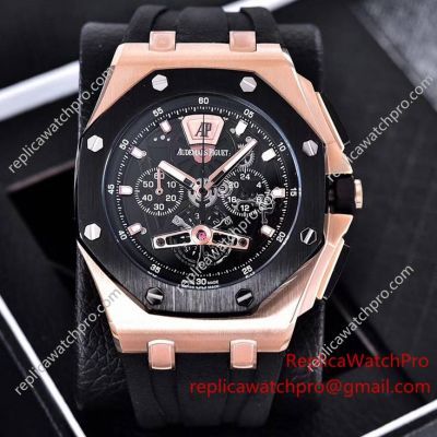 Fake AP Royal Oak Offshore Rose Gold Chronograph Black Rubber Band